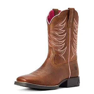 Ariat Firecatcher brown western boots with pink stitching for kids