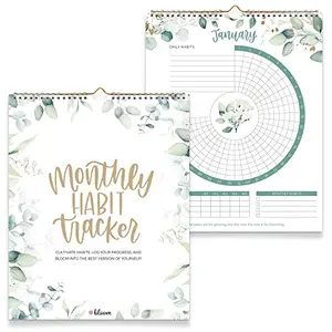 bloom daily planners Habit Tracker with gold spiral binding and greenery design