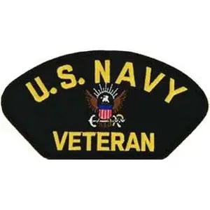 Rectangular embroidered patch with US Navy veteran text and stars