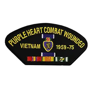 Embroidered patch with Vietnam veteran and Purple Heart combat wounded text
