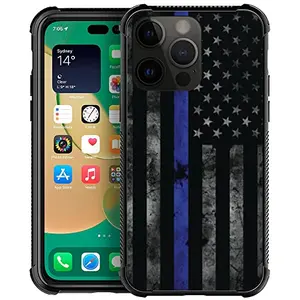 DJSOK patriotic iPhone 14 case with American police flag design and reinforced corners