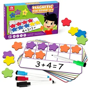 Coogam Magnetic Ten-Frame Set with colorful counters and dry-erase markers