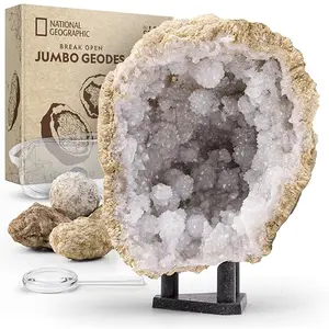 National Geographic Break Open 5 Jumbo Geodes kit with large geodes and display stands