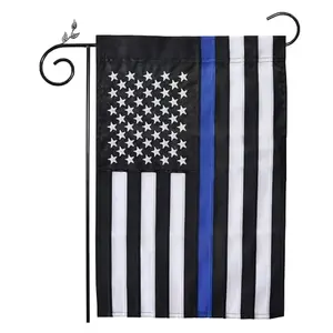 ROTERDON double sided thin blue line garden flag with embroidered stars on 210D nylon