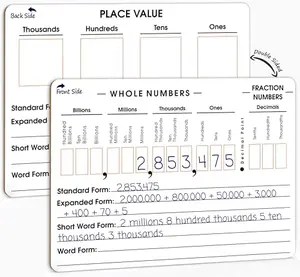 Double-sided dry erase place value board with marker