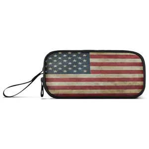 Wfrish American flag pen case with three compartments and handle