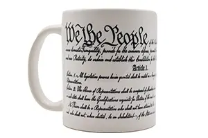 Rogue River Tactical white ceramic mug with US Constitution and American flag design