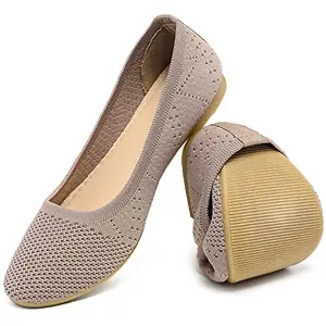HEAWISH Women's Round Toe Flats in tan mesh with non-slip sole