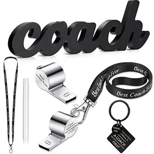 Wooden coach appreciation sign with stainless steel whistle and keychain set