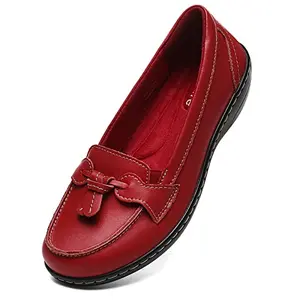 Artisure women's red genuine leather penny loafers with tassel