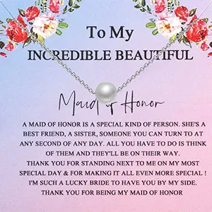 BEKECH Maid of Honor Pearl Necklace with stainless steel chain