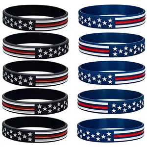 COYOUCO 10-pack American flag and thin red line silicone wristbands