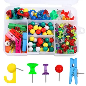 BESARME 200-piece push pins set with colorful thumb tacks, clips, and hooks in clear box