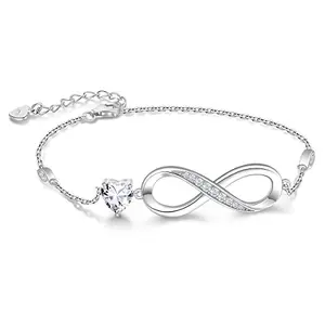 Sterling silver infinity heart charm bracelet with cubic zirconia