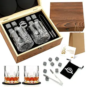 EXREIZST whiskey stones and glasses gift set in wooden box