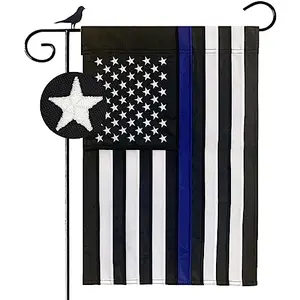 Bradford embroidered thin blue line double sided garden flag with stars on polyester
