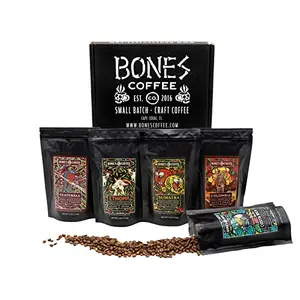 Bones Coffee World Tour sample pack with five single-origin ground coffee bags