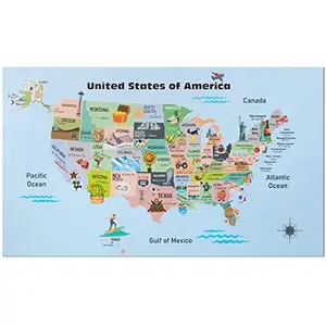 Mr. Pen USA map with fun images and bold colors for young learners