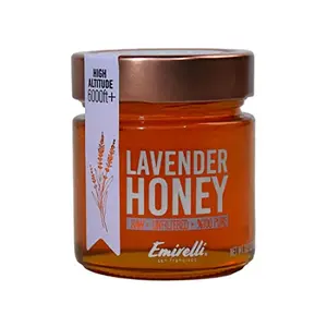 Emirelli Lavender Honey jar with mountain background