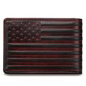 Pefiam red American flag bifold wallet with embossed design