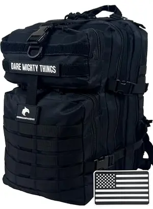 AMERICANPHOENIX 45L Elite Tactical Backpack in Carbon Black with American flag patch