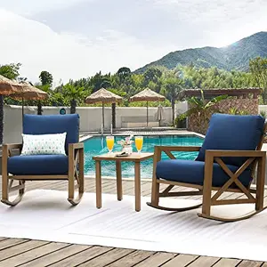 NATURAL EXPRESSIONS rocking bistro set with blue sunbrella cushions