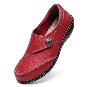 Geoeleph red leather loafers with memory foam insole for teachers