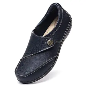Geoeleph women's navy leather loafers with buckle detail