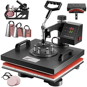 Topdeep 8 in 1 Heat Press Machine with 15x15 plate, 1400W power, and 360 swing with guide rail for t-shirts and more