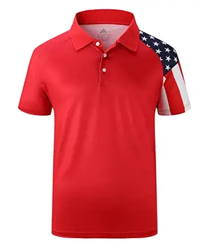SECOOD Men's Patriotic Polo Shirt with American flag design
