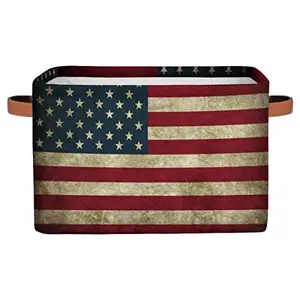 Pardick rectangular canvas storage bin with American flag pattern and leather handles