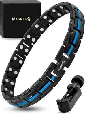 Thin blue line magnetic titanium bracelet for women
