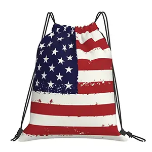 USA flag drawstring backpack for sports and travel