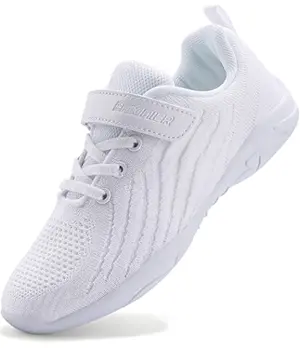 BAXINIER girls' all-white cheerleading shoe with wave pattern sole