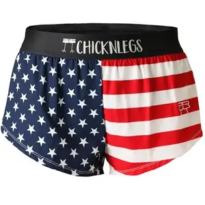 ChicknLegs women's USA flag split running shorts front view