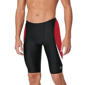 Speedo Men's Swim Jammer in black with red splice, showing competitive fit