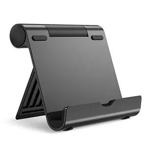JETech black tablet stand holding a phone horizontally