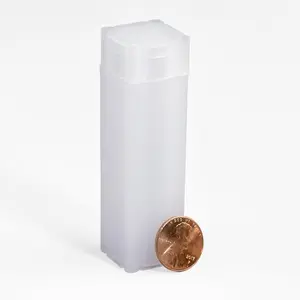 White frosted square coin tubes for pennies, push-top cap, acid-free