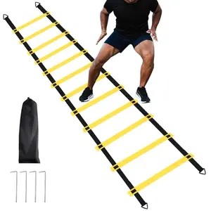 RUBY.Q yellow agility ladder on floor with stakes