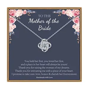 Ieftop silver love knot necklace for mother of the groom on a display