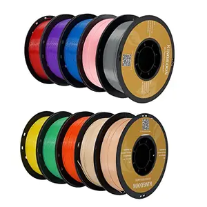 Kingroon PLA 3D Printer Filament 10 Rolls Red Blue Green Yellow Wood Orange Pink Purple Silver Skin