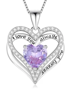 Gifon white gold heart pendant with birthstone and engraving