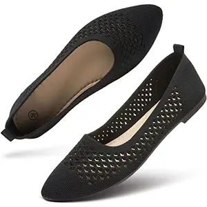 hash bubbie Women's Pointed Toe Mesh Flats in black with cut-out details
