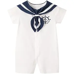 Pureborn white romper with ship's helm and anchor pattern