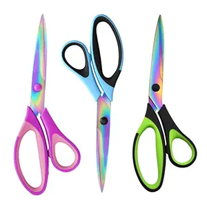 SCAIKTIG 8.5 inch all purpose scissors 3-pack with iridescent titanium blades