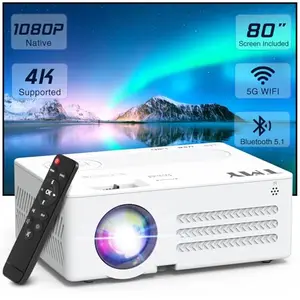 TMY V88 projector with included portable screen set up in a backyard