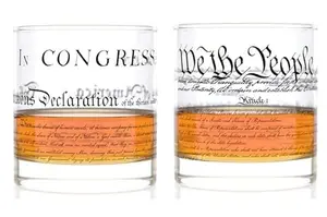 Well Told clear whiskey glasses with authentic reproduction of Constitution and Declaration print