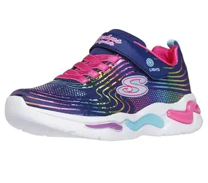 Skechers Kids Wavy Beams Sneaker with light-up midsole and rainbow foil mesh upper