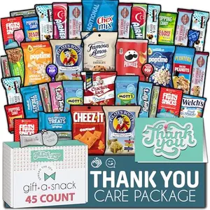 Gift A Snack Thank You snack box with assorted candies, chips, and a greeting card