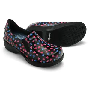 Hawkwell Pro Leather nurse clogs in black love patent leather with dual side goring